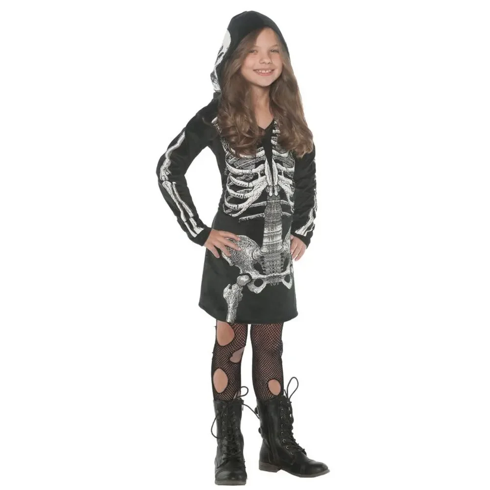 Bones Velvet Dress Skeleton Hoodie Dress Child Costume Girls Small 4-6  NEW NWT